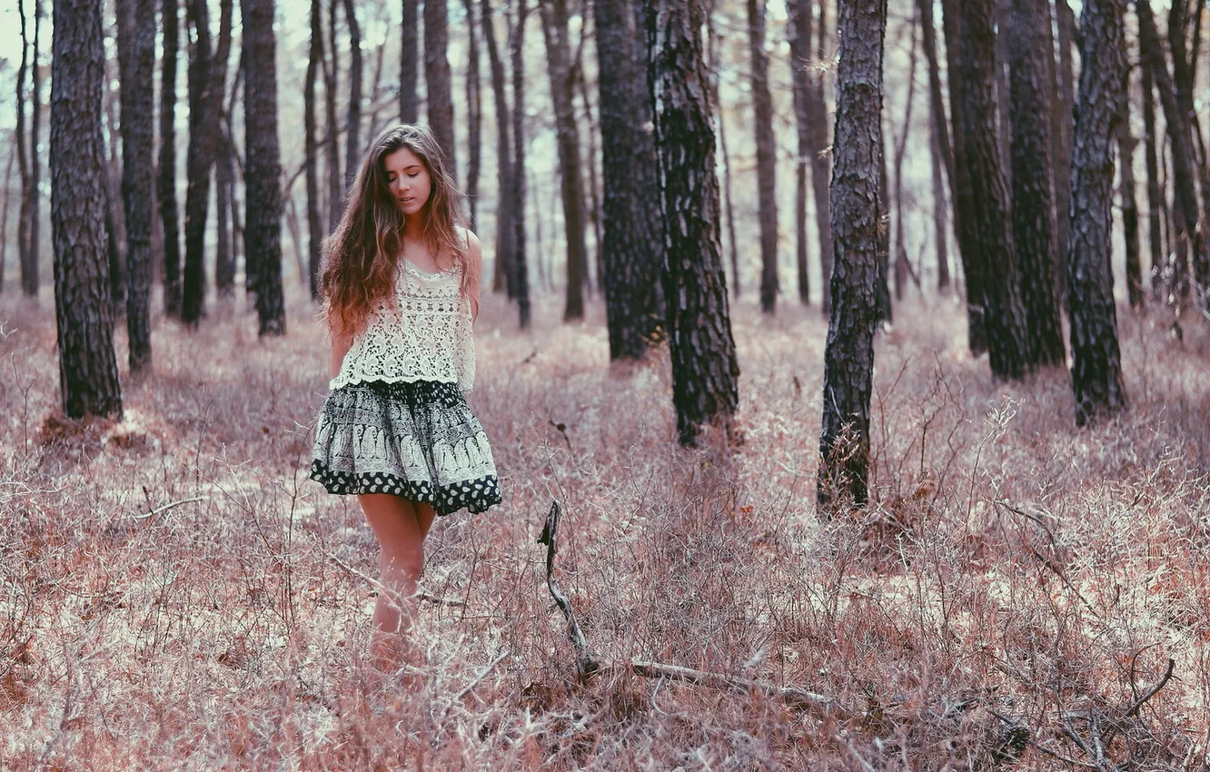Photo wallpaper forest, girl, nature