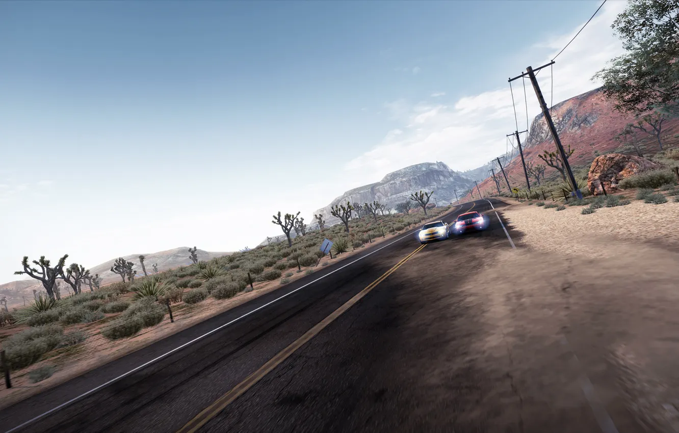 Photo wallpaper mountains, race, track, highway, cars, Need for Speed Hot Pursuit