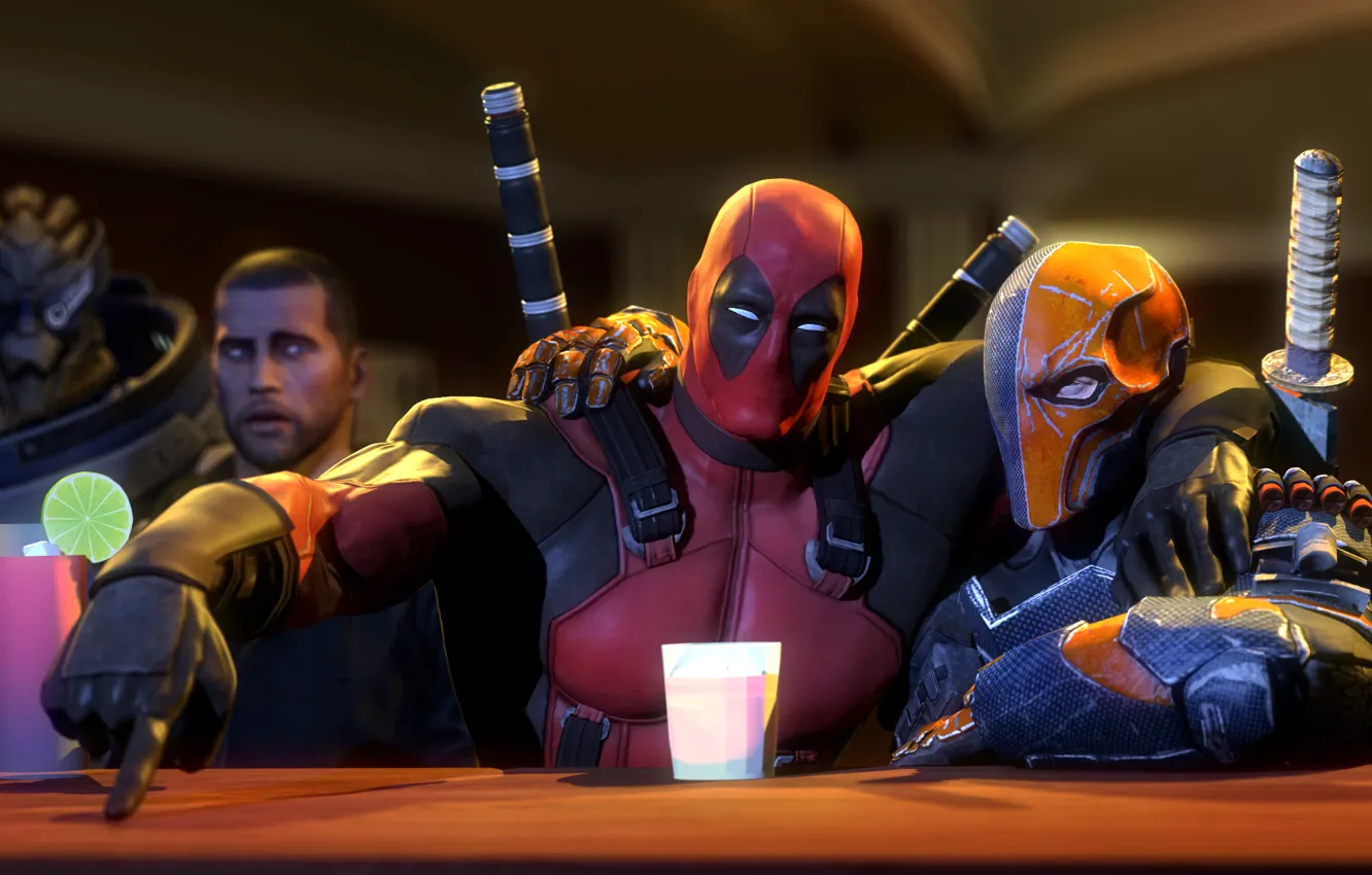 Photo wallpaper Deadpool, fan art, Deathstroke
