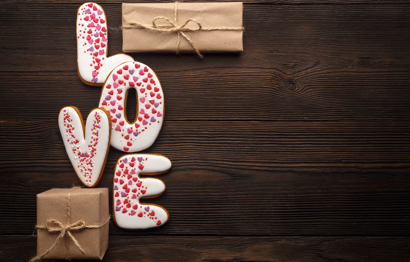 Photo wallpaper love, gift, romance, food, cookies, hearts, love, cakes