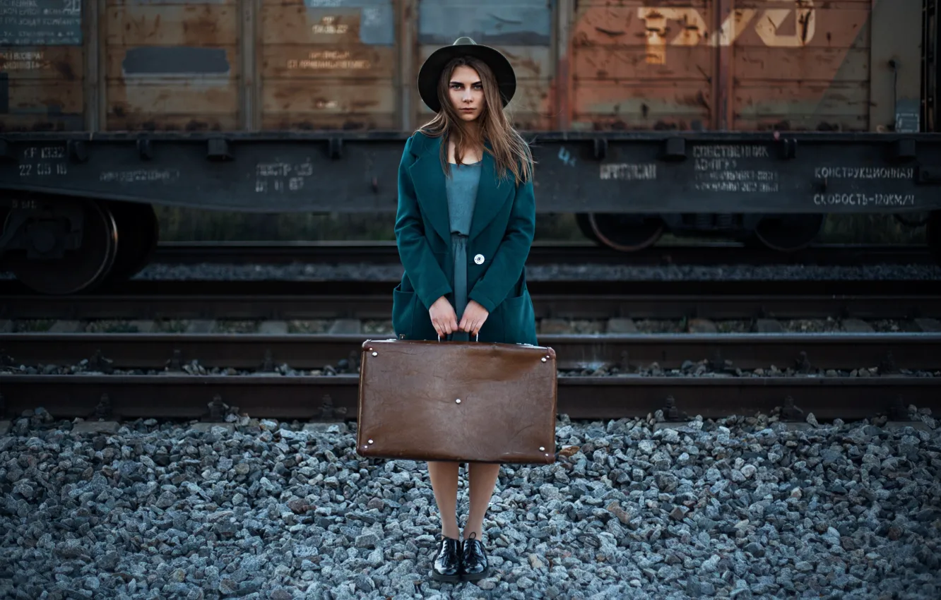 Photo wallpaper cars, suitcase, hat, coat, Ilya Baranov, Arina Seregina