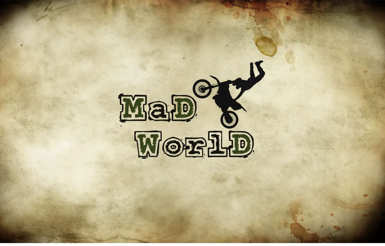 Photo wallpaper bike, letters, the inscription, moped, spot, motorcycle, crazy world, mad world
