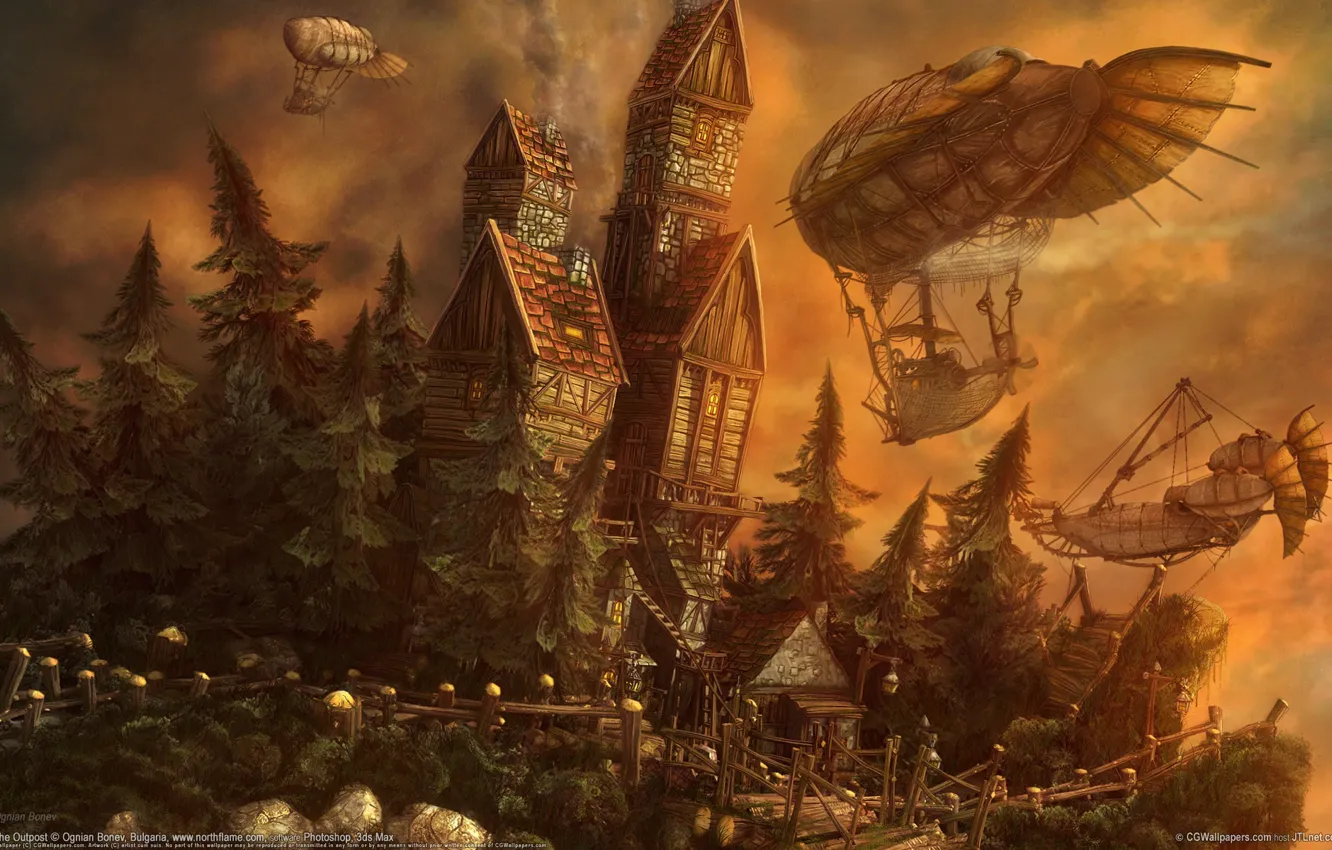 Photo wallpaper castle, the airship, The Outpost, Ognian Bonev