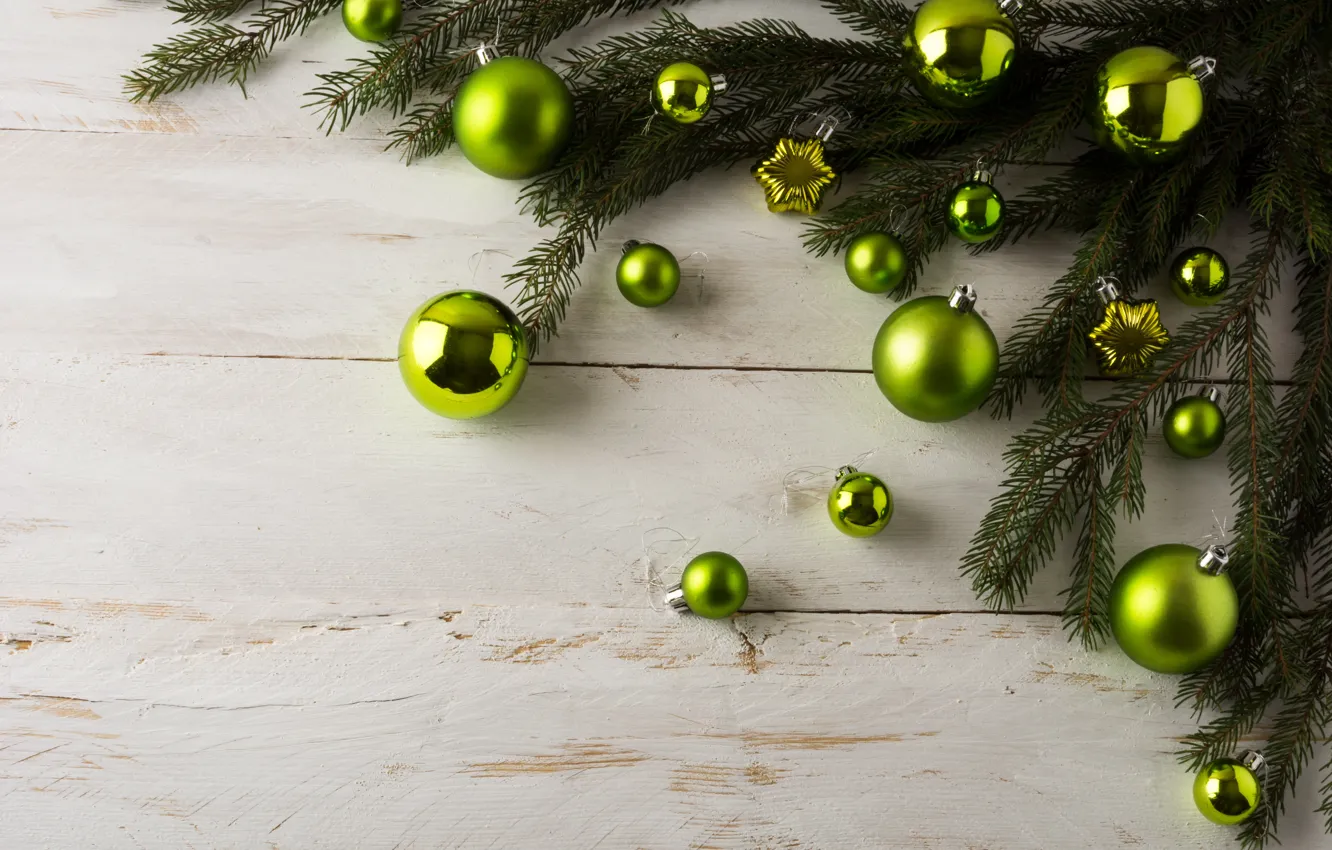 Photo wallpaper holiday, balls, toy, new year, spruce