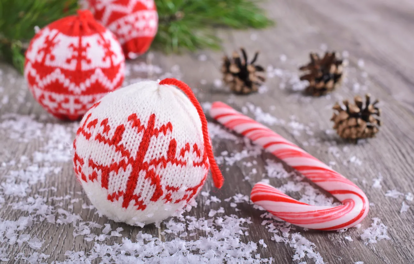 Photo wallpaper snow, decoration, balls, toy, new year, wool, Christmas, Christmas