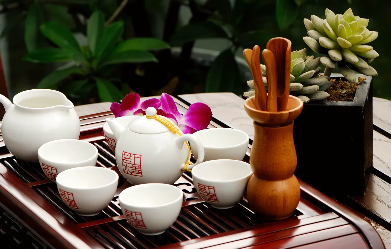 Photo wallpaper Cup, East, aroma, still life, tea ceremony, teapot, eastern cups
