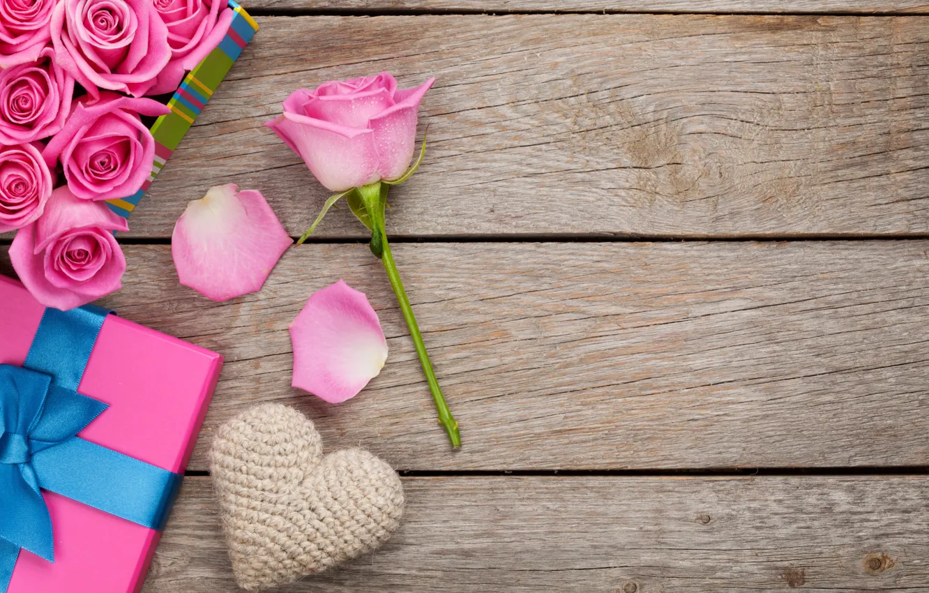 Photo wallpaper roses, love, heart, pink, romantic, sweet, gift, petals