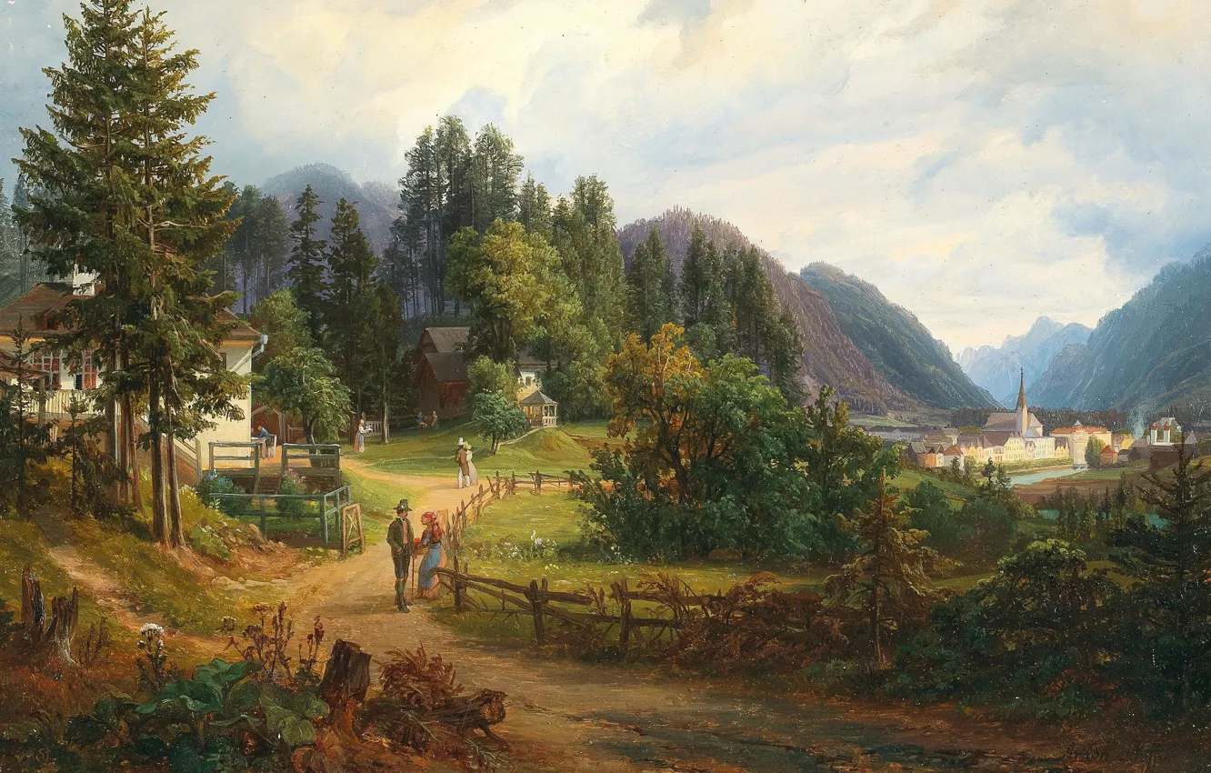 Photo wallpaper 1851, Austrian painter, Austrian painter, A view of Bad Ischl, View of bad Ischl, Anton …