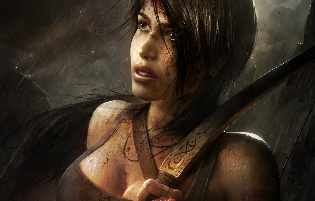 Photo wallpaper girl, blood, bow, art, tomb raider, Lara Croft, TamplierPainter, reborn