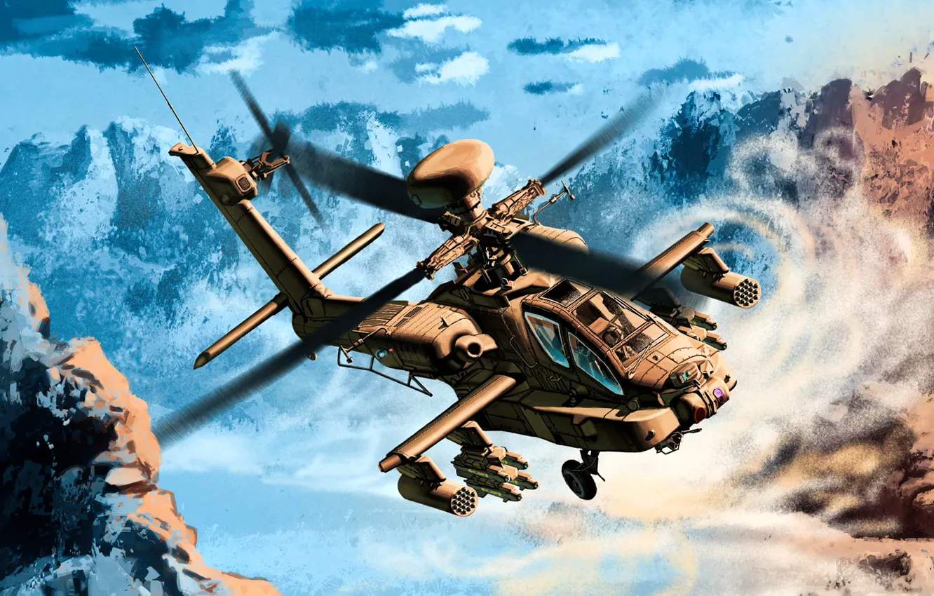 Photo wallpaper war, art, helicopter, painting, Boeing AH-64 Longbow II