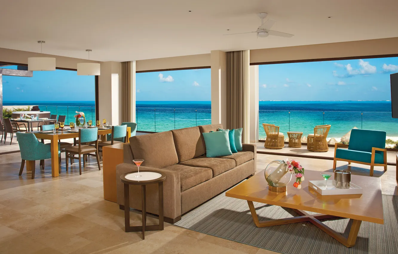 Photo wallpaper Villa, interior, terrace, living room, dining room, Costa Rica, ocean views, Dreams Las Mareas Resort
