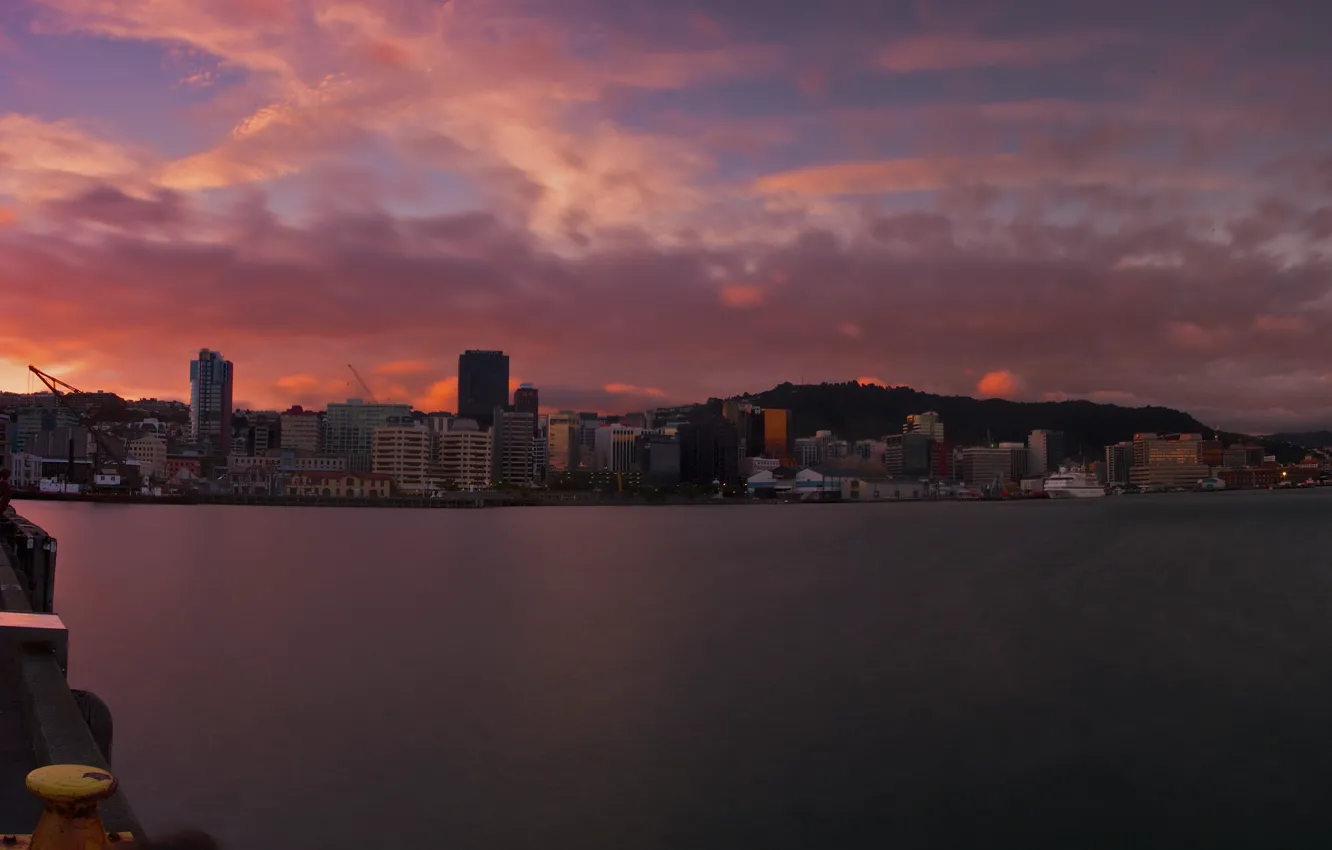 Photo wallpaper clouds, landscape, sunset, the city, the evening, sunset, lady