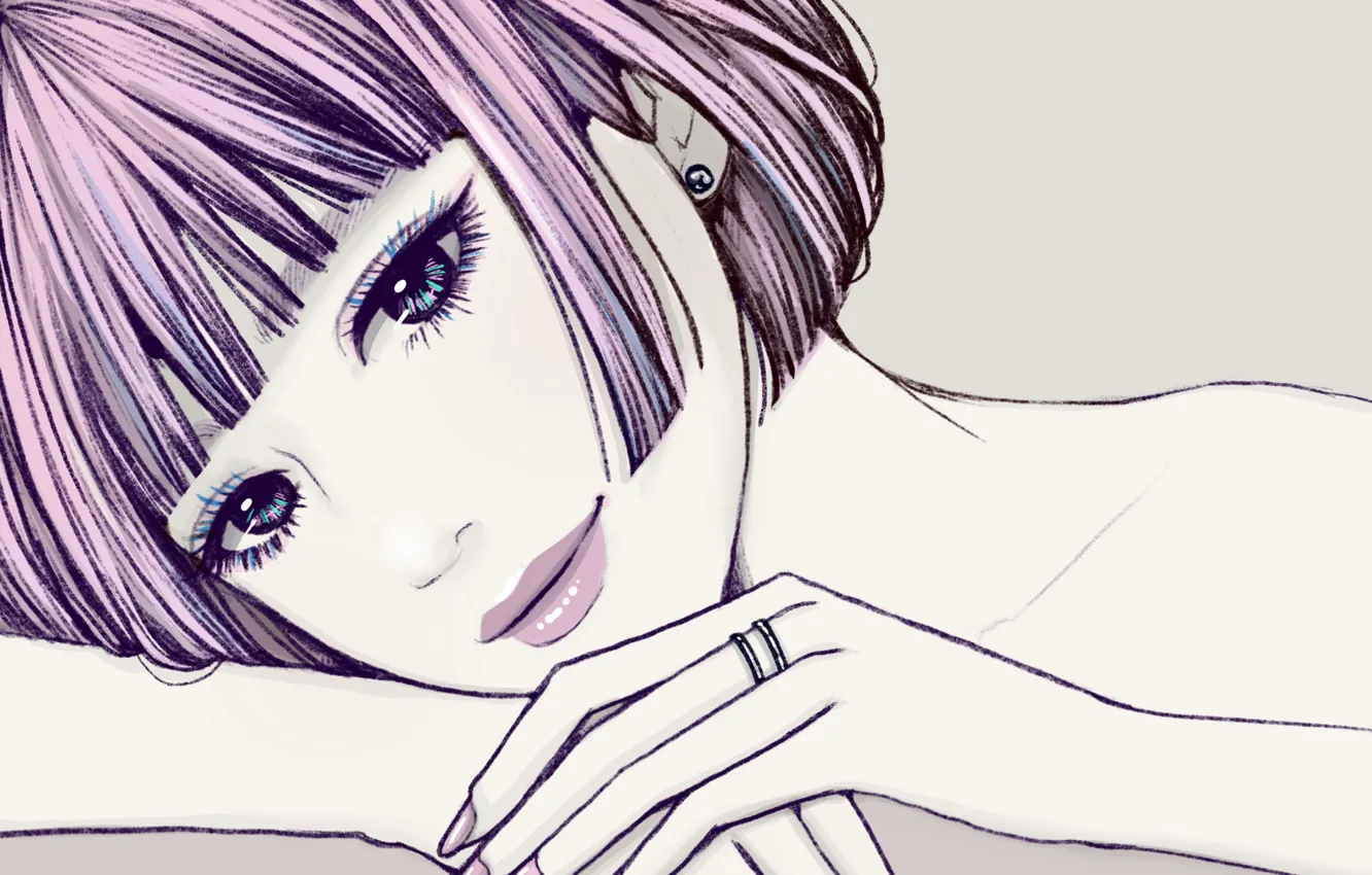 Photo wallpaper girl, lilac hair, by Naho Sono