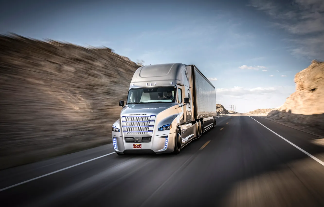 Photo wallpaper speed, track, Truck, Freightliner, Daimler, Inspiration