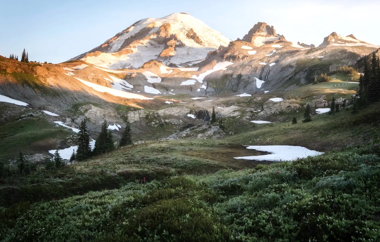 Photo wallpaper mountains, nature, morning