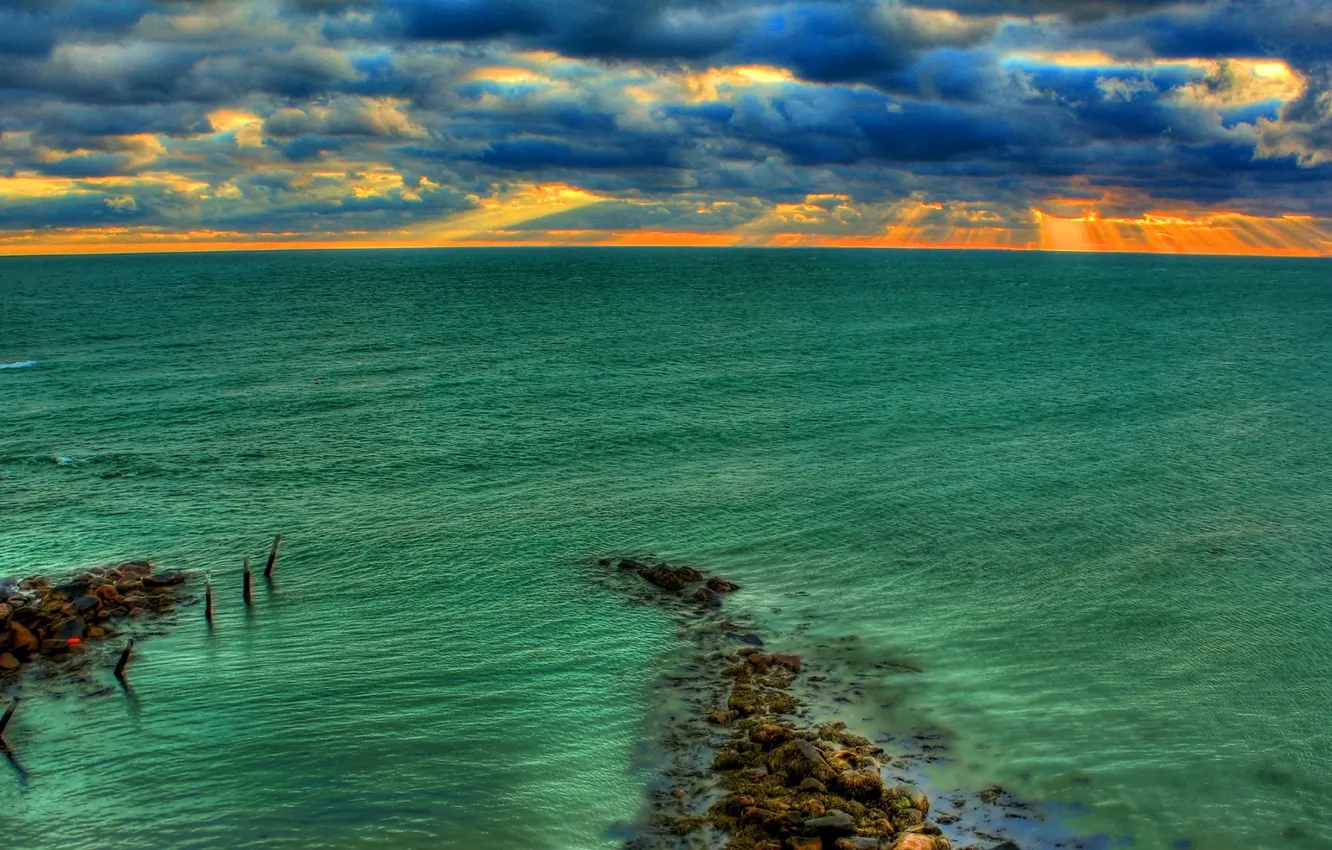 Photo wallpaper sea, the sky, clouds, zakt