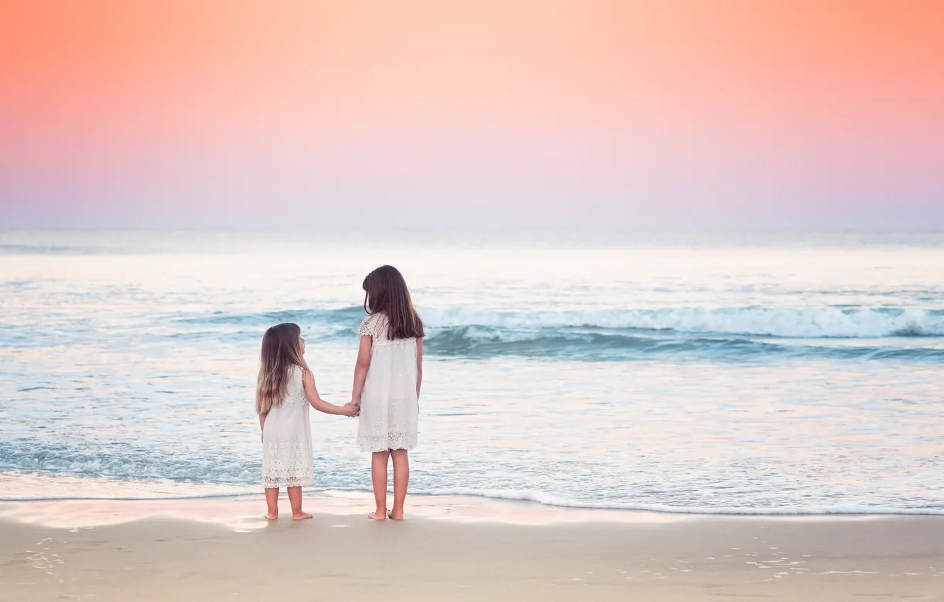 Photo wallpaper sea, beach, the sky, nature, children