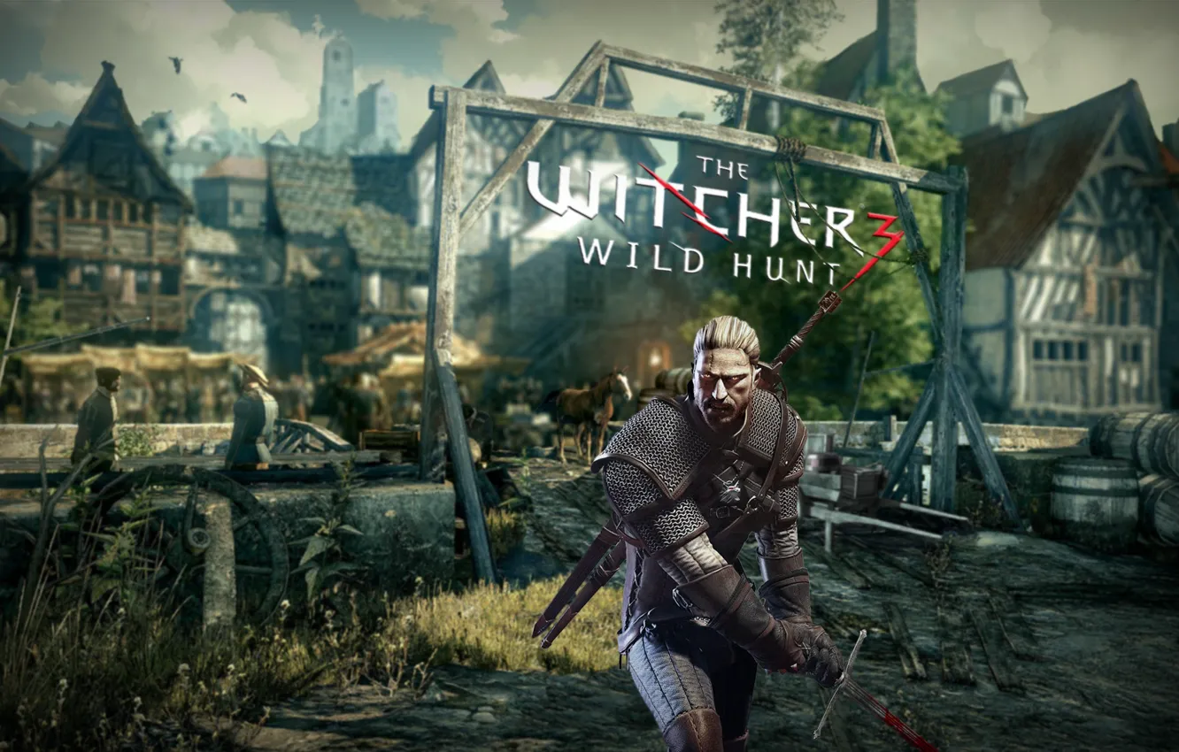 Photo wallpaper Home, Grass, Sword, Geralt, the witcher 3 wild hunt, The Witcher 3 wild hunt