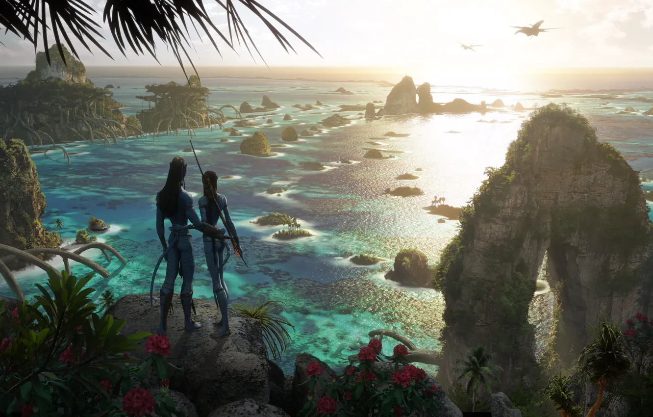Photo wallpaper Fantasy, Jake Sully, Neytiri, Zoe Saldana, Action, Zoe Saldana, Sam Worthington, 2022
