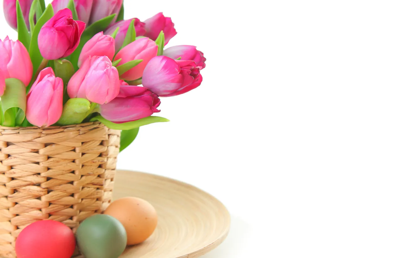 Photo wallpaper flowers, eggs, spring, Easter, tulips