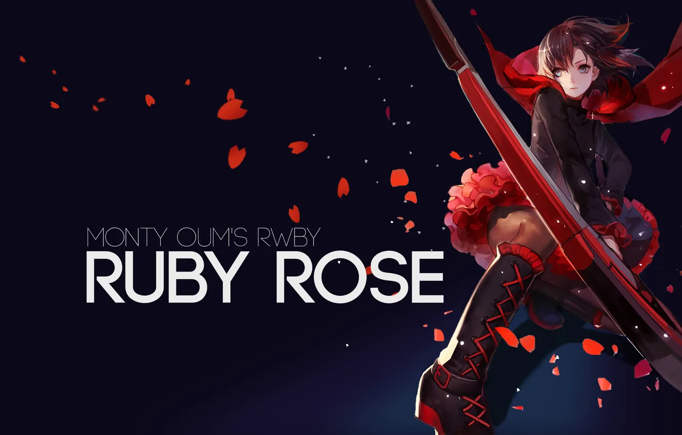 Photo wallpaper look, girl, anime, shoes, art, rose petals, Ruby Rose