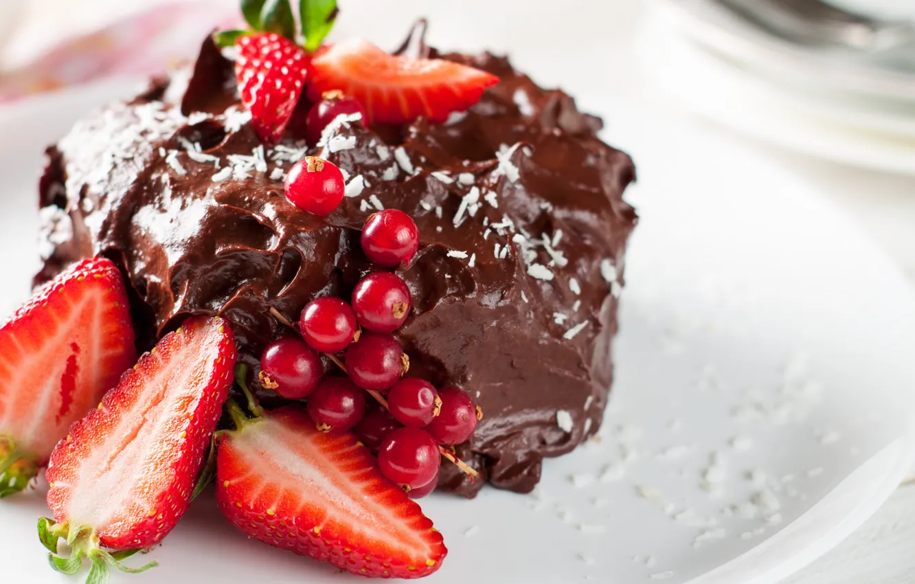 Photo wallpaper berries, cake, dessert, chocolate, coconut