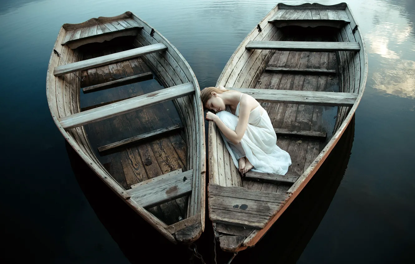 Photo wallpaper girl, mood, boat