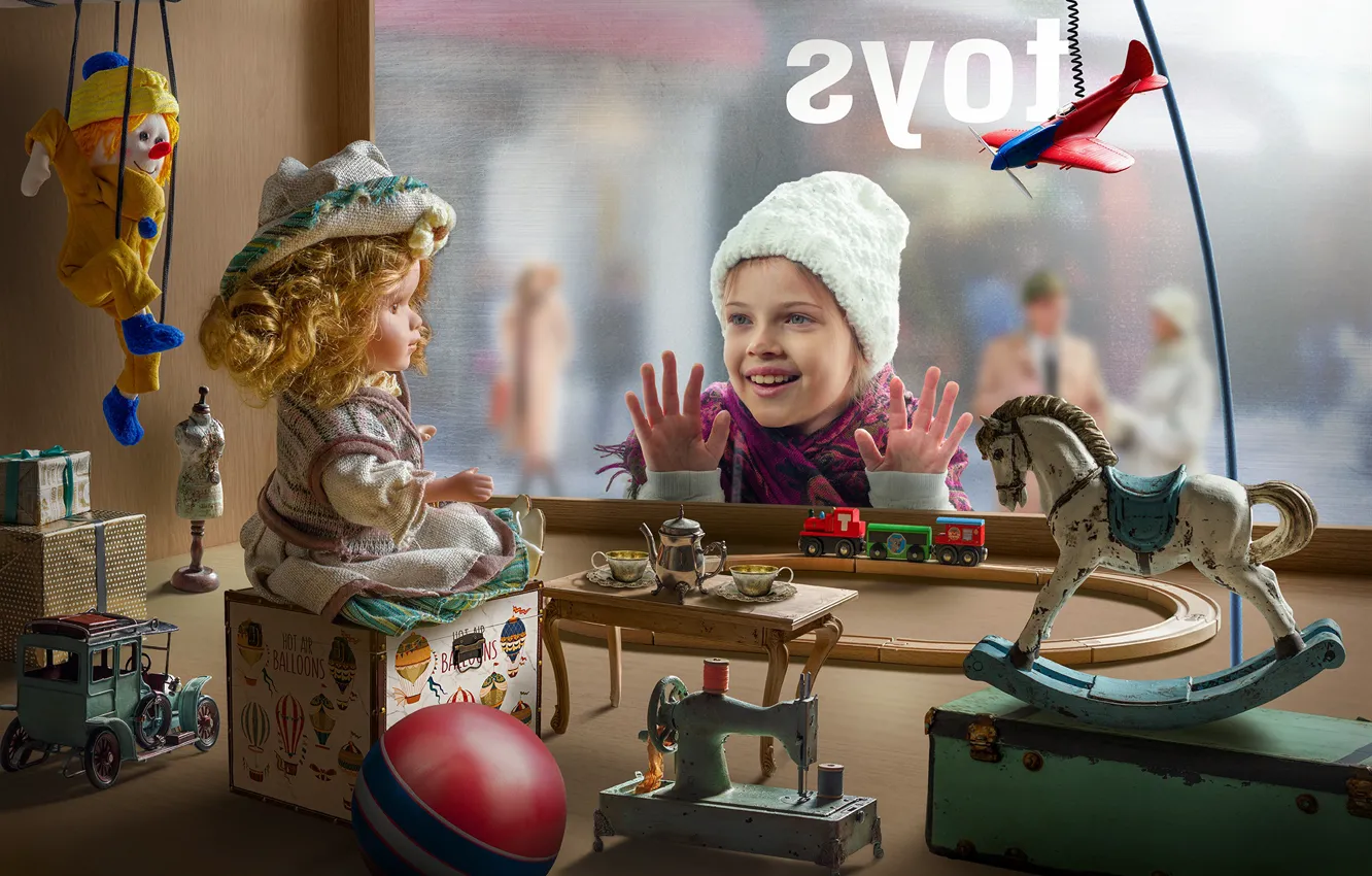 Photo wallpaper joy, children, childhood, toy, girl, showcase, Dmitry Usanin, Dmitry Yanin