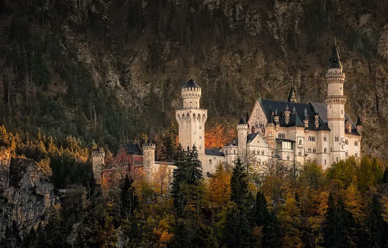 Photo wallpaper autumn, forest, rocks, Germany, Neuschwanstein Castle, South-Western Bavaria, November