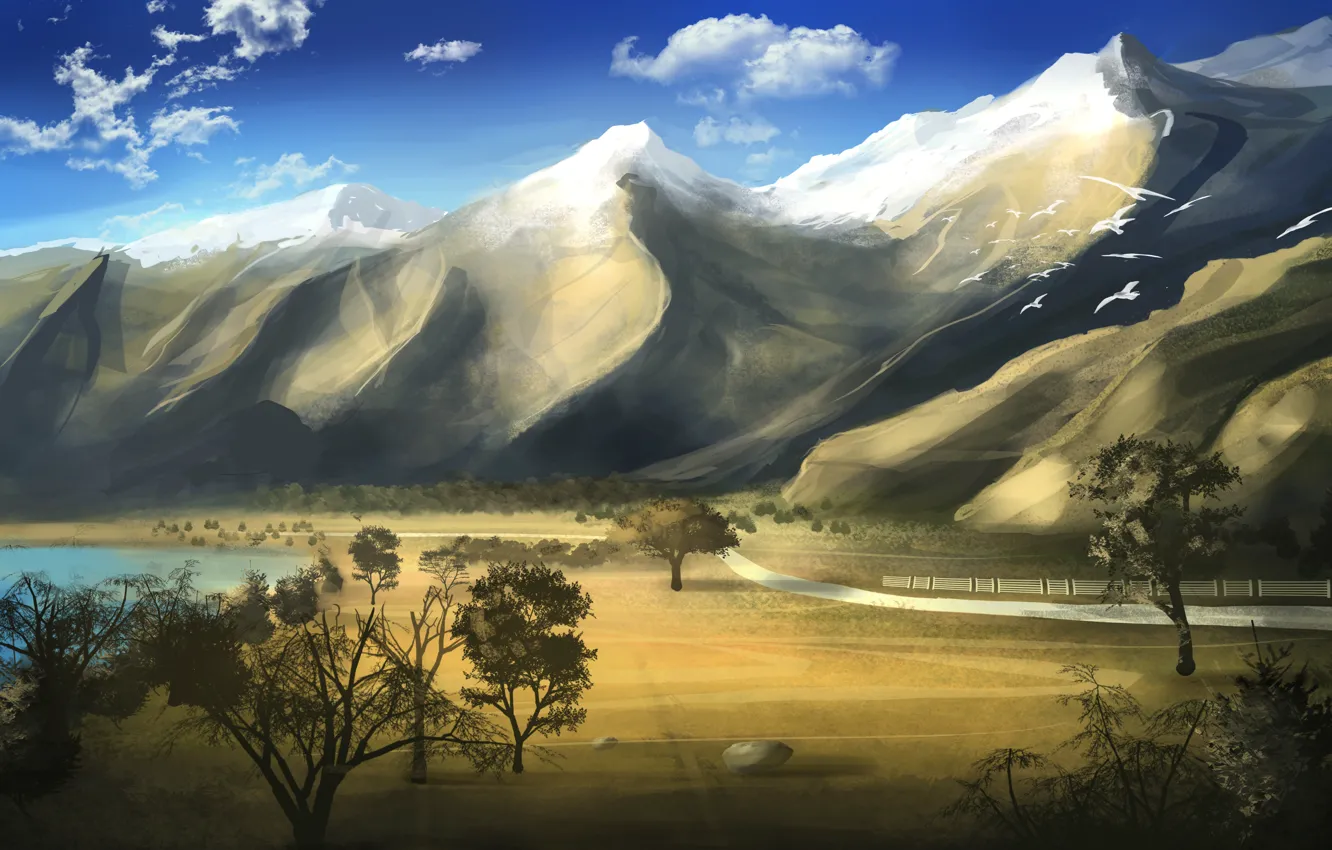 Photo wallpaper Nature, Mountains, Figure, Painting