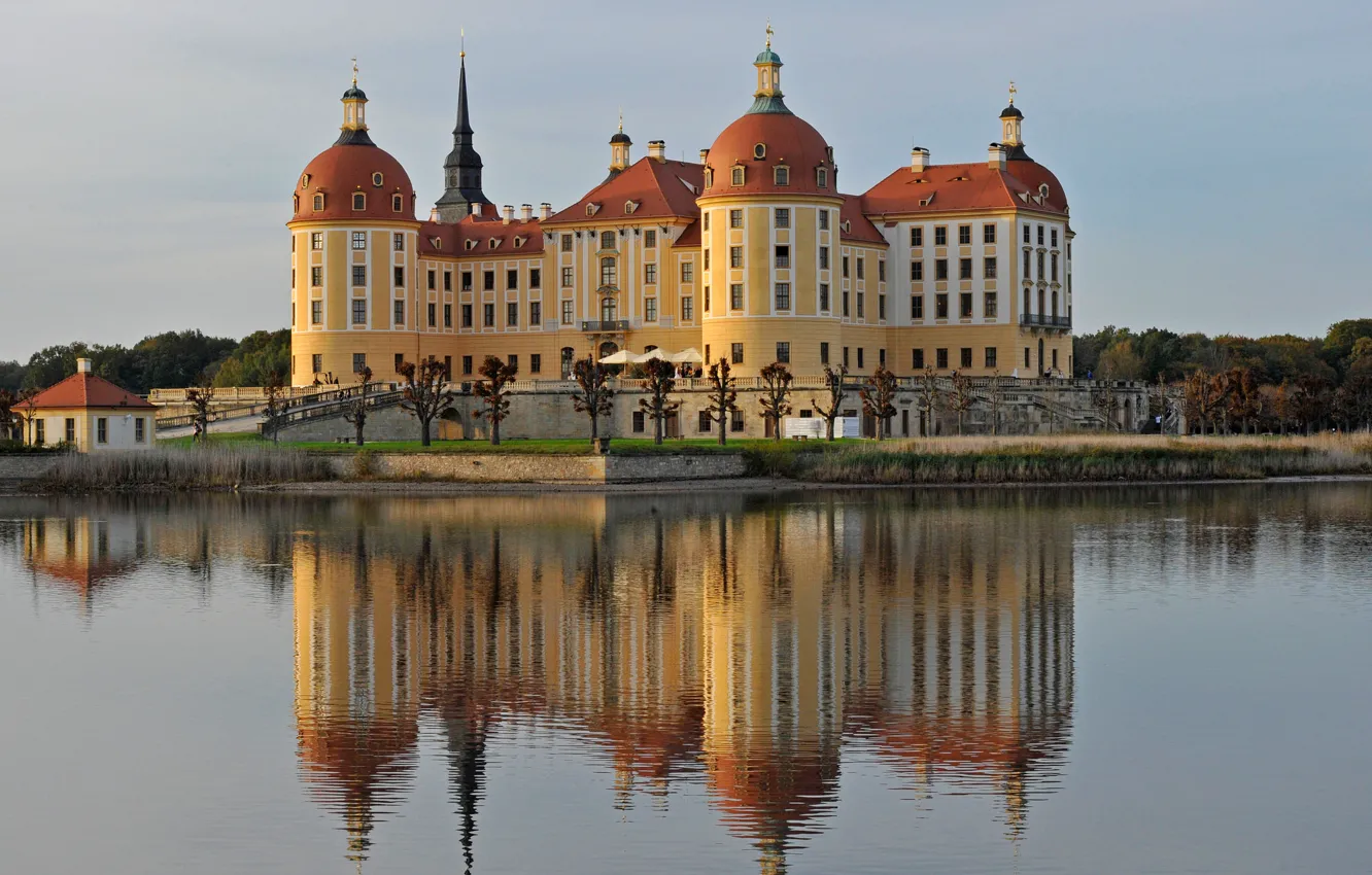 Photo wallpaper pond, castle, Germany, Saxony, Moritzburg