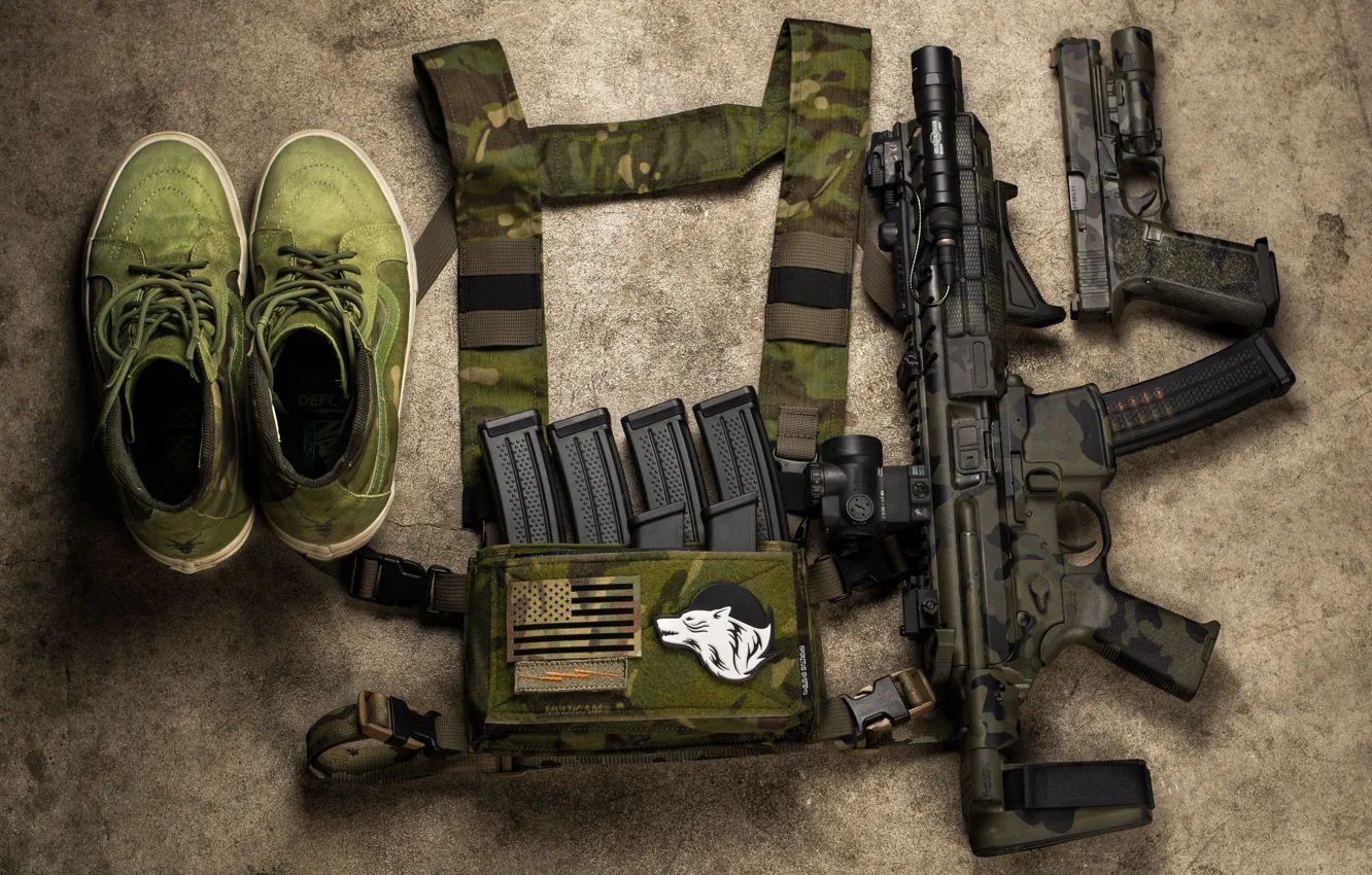 Photo wallpaper gun, ammunition, assault rifle