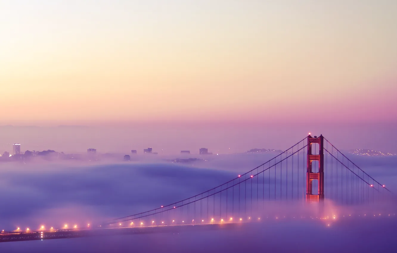 Photo wallpaper lights, fog, Golden Gate Bridge, San Francisco, San Francisco