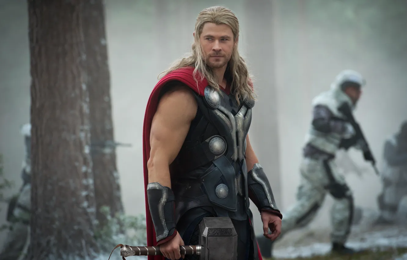 Photo wallpaper gun, soldier, armor, weapon, Thor, rifle, God, Chris Hemsworth