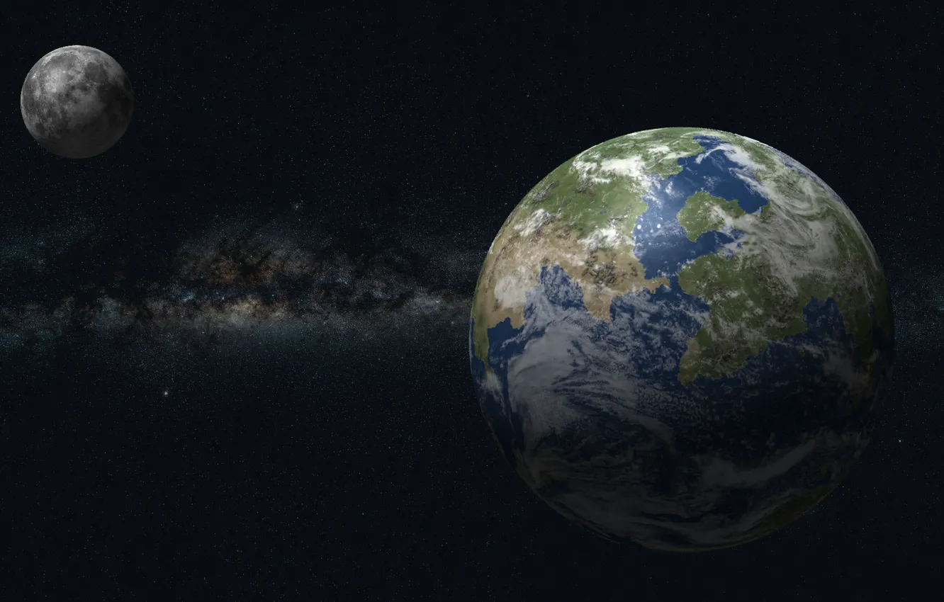 Photo wallpaper stars, earth, the universe, the moon