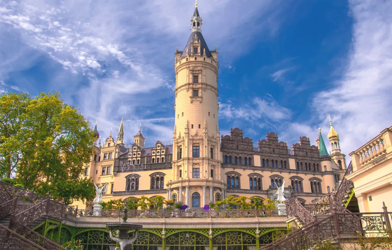 Photo wallpaper castle, tower, Germany, architecture, Schwerin, Schwerin Castle