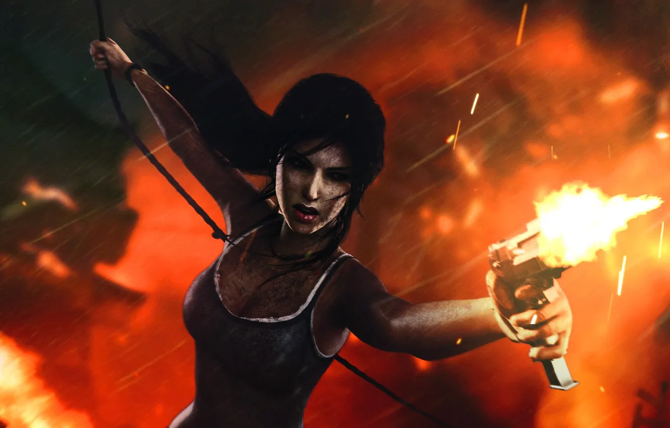 Photo wallpaper gun, rope, shooting, Tomb Raider, Lara Croft, danger