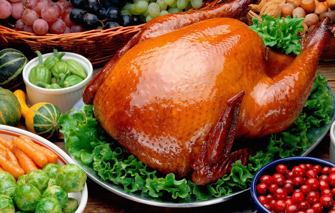 Photo wallpaper greens, berries, Shine, chicken, food, plate, pepper, fruit