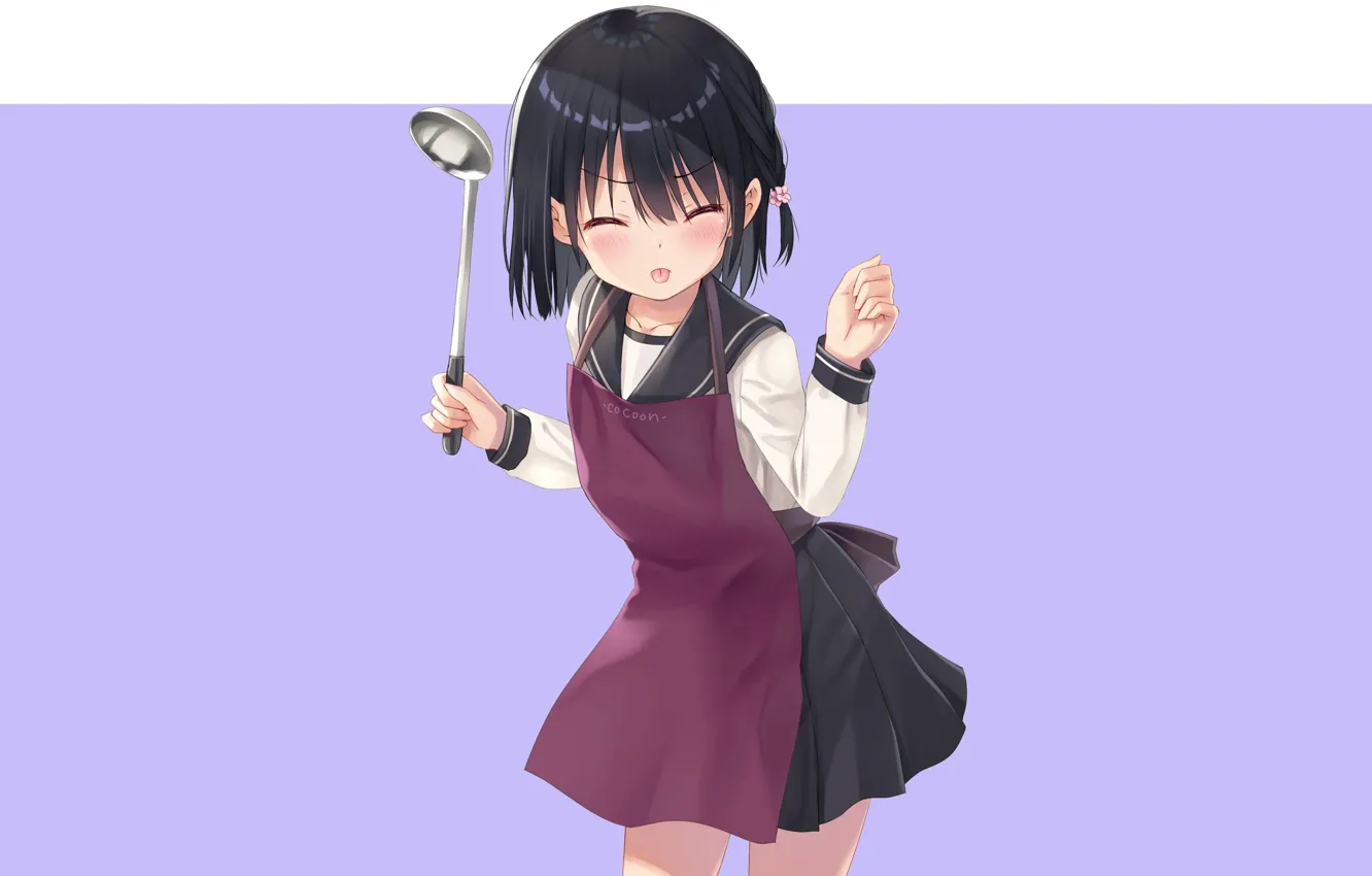 Photo wallpaper girl, grimace, ladle