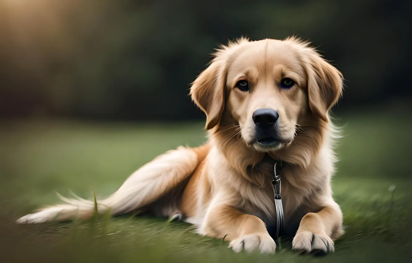 Photo wallpaper look, face, dog, lies, Retriever, digital art, AI art, The Art of Artificial Intelligence