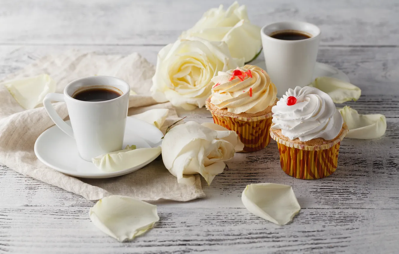 Photo wallpaper coffee, roses, cupcakes, Andrey Cherkasov