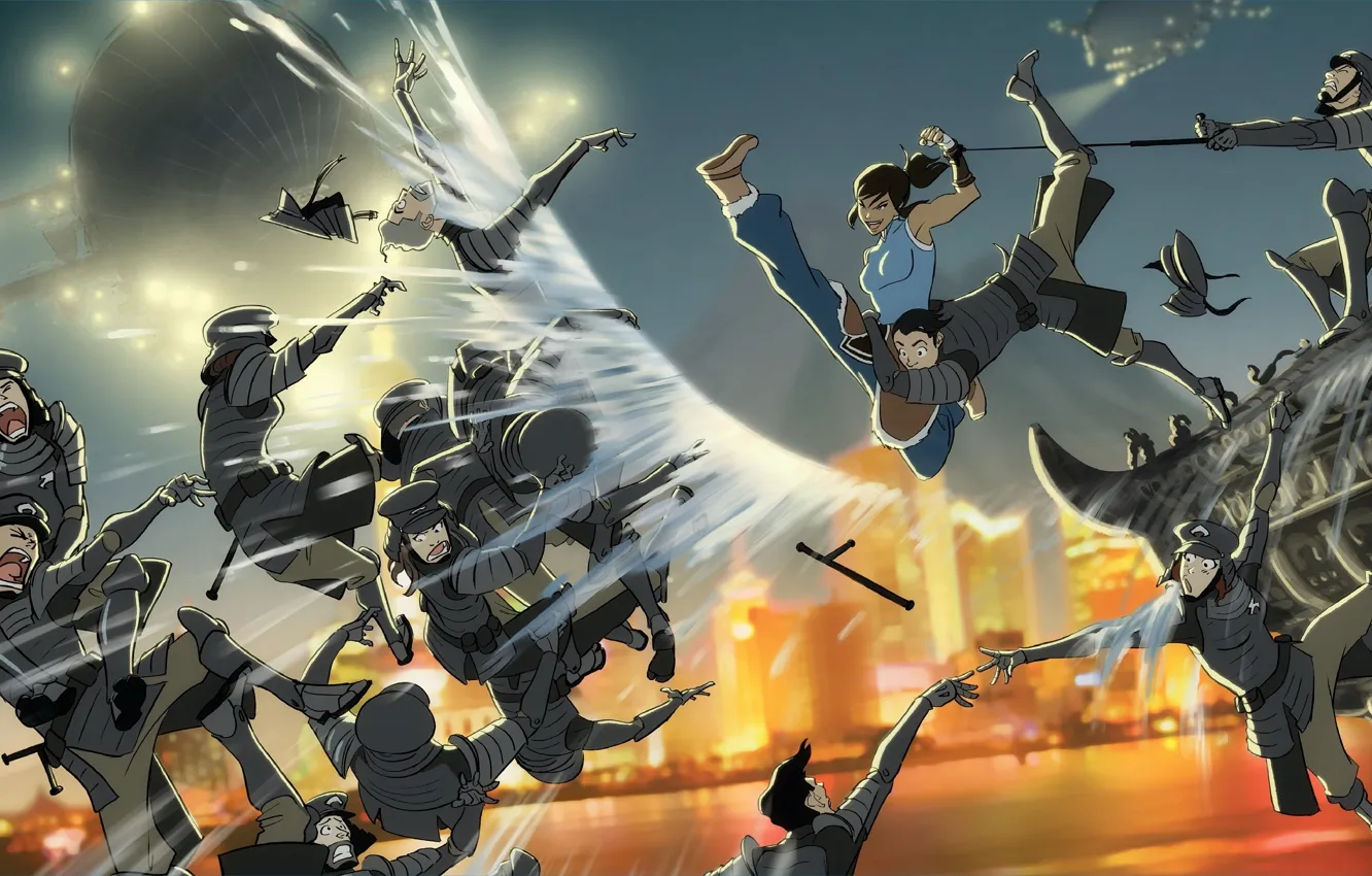 Photo wallpaper city, the city, magic, police, fight, the airship, Avatar, avatar