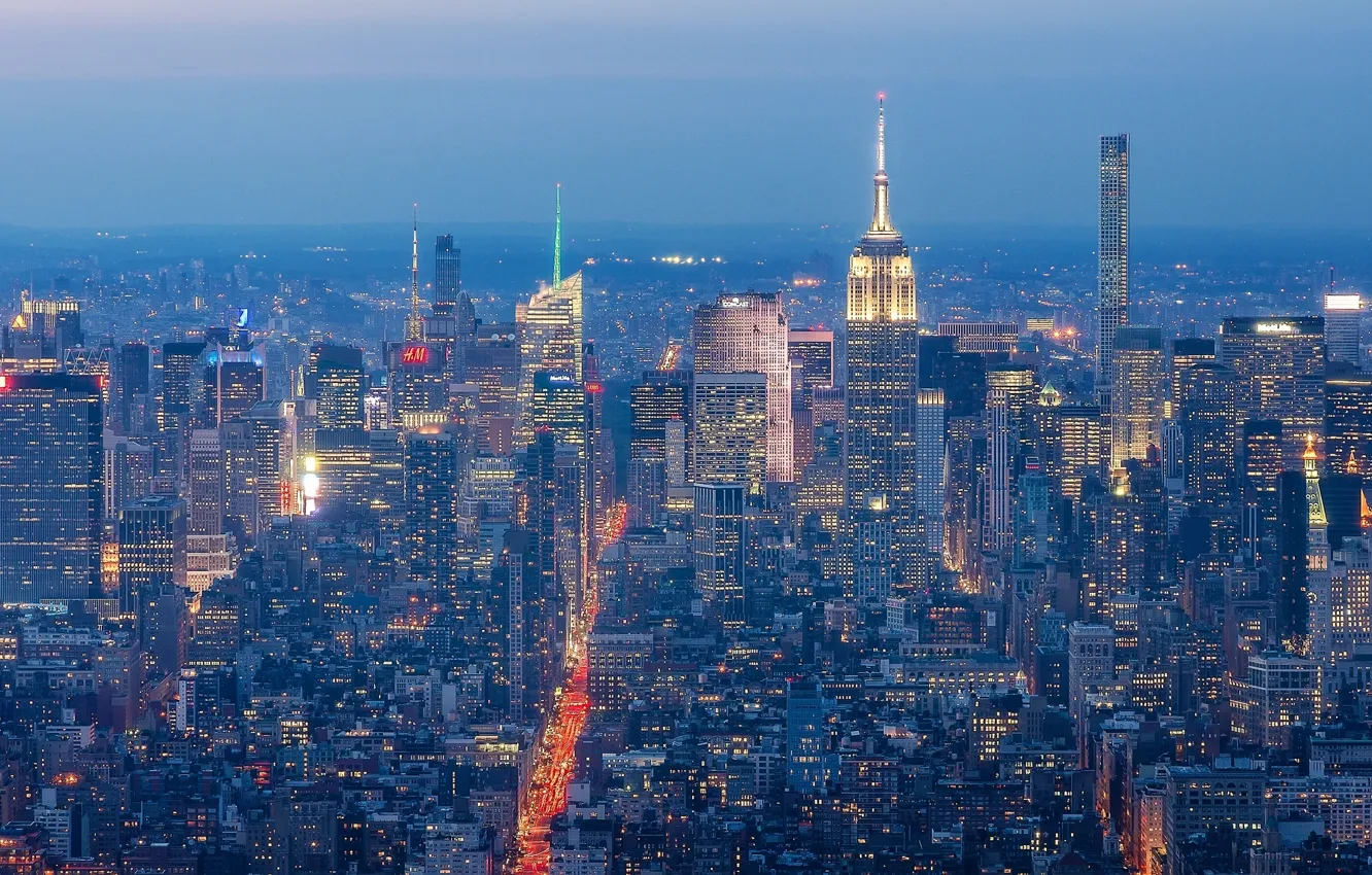 Photo wallpaper building, New York, panorama, night city, Manhattan, skyscrapers, Manhattan, New York City