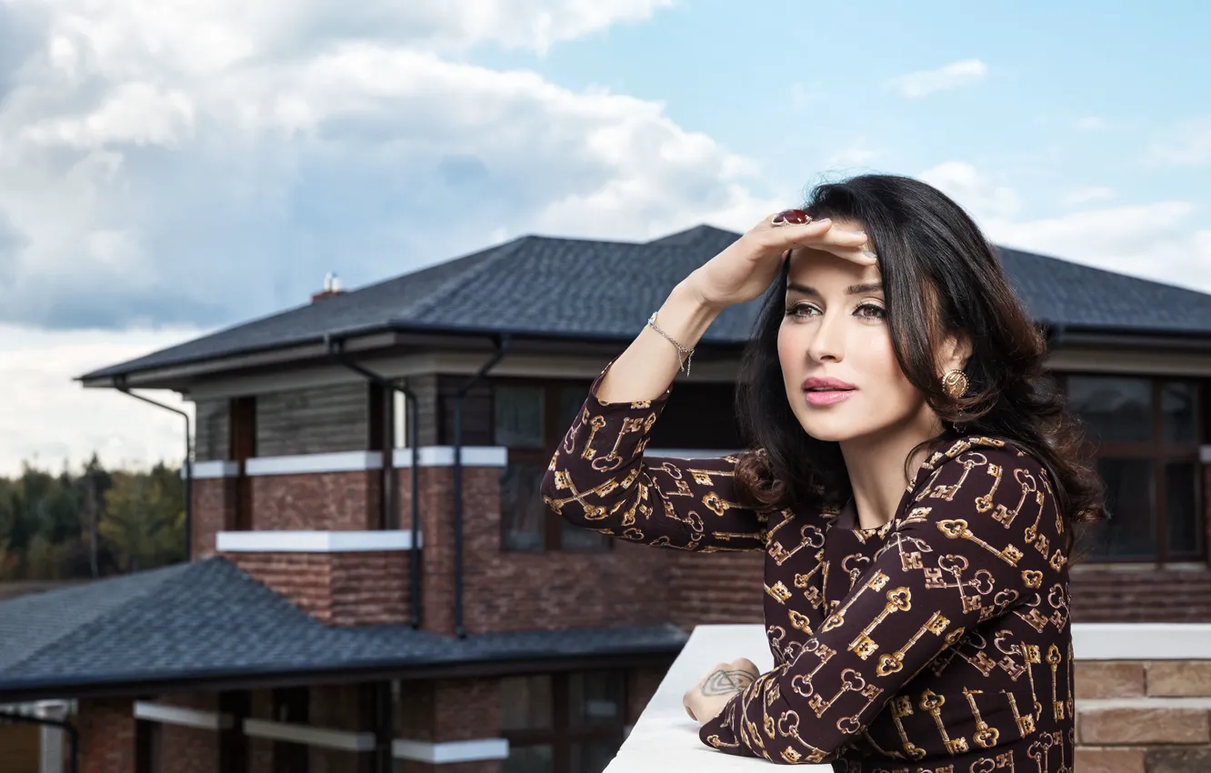 Photo wallpaper forest, look, girl, face, home, earrings, brunette, tattoo