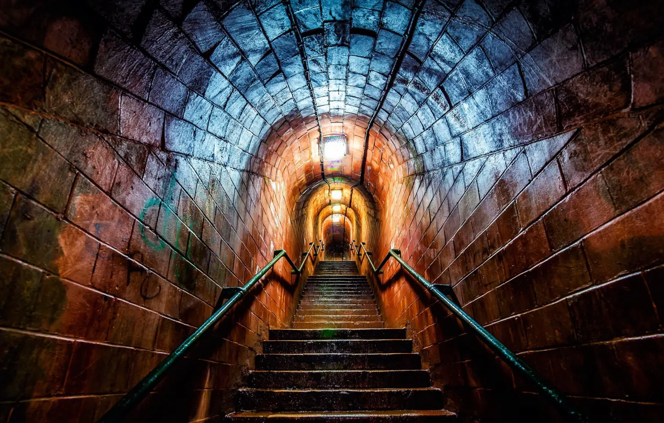 Photo wallpaper light, color, the tunnel, corridor, ladder, railings, ramp