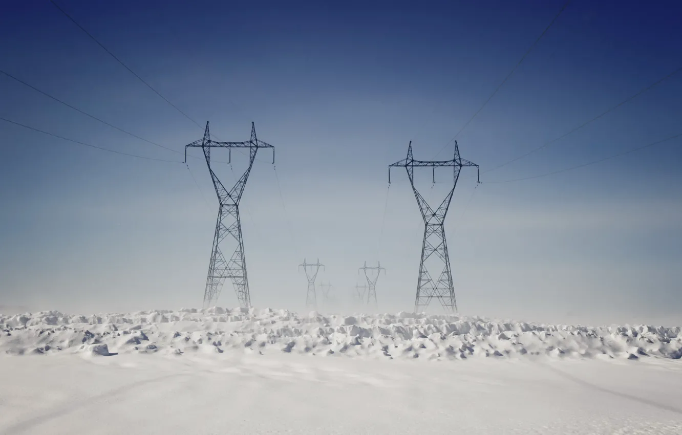 Photo wallpaper winter, snow, power lines