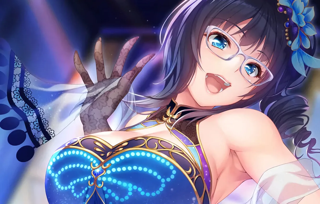 Photo wallpaper girl, sexy, cleavage, blouse, long hair, boobs, anime, beautiful