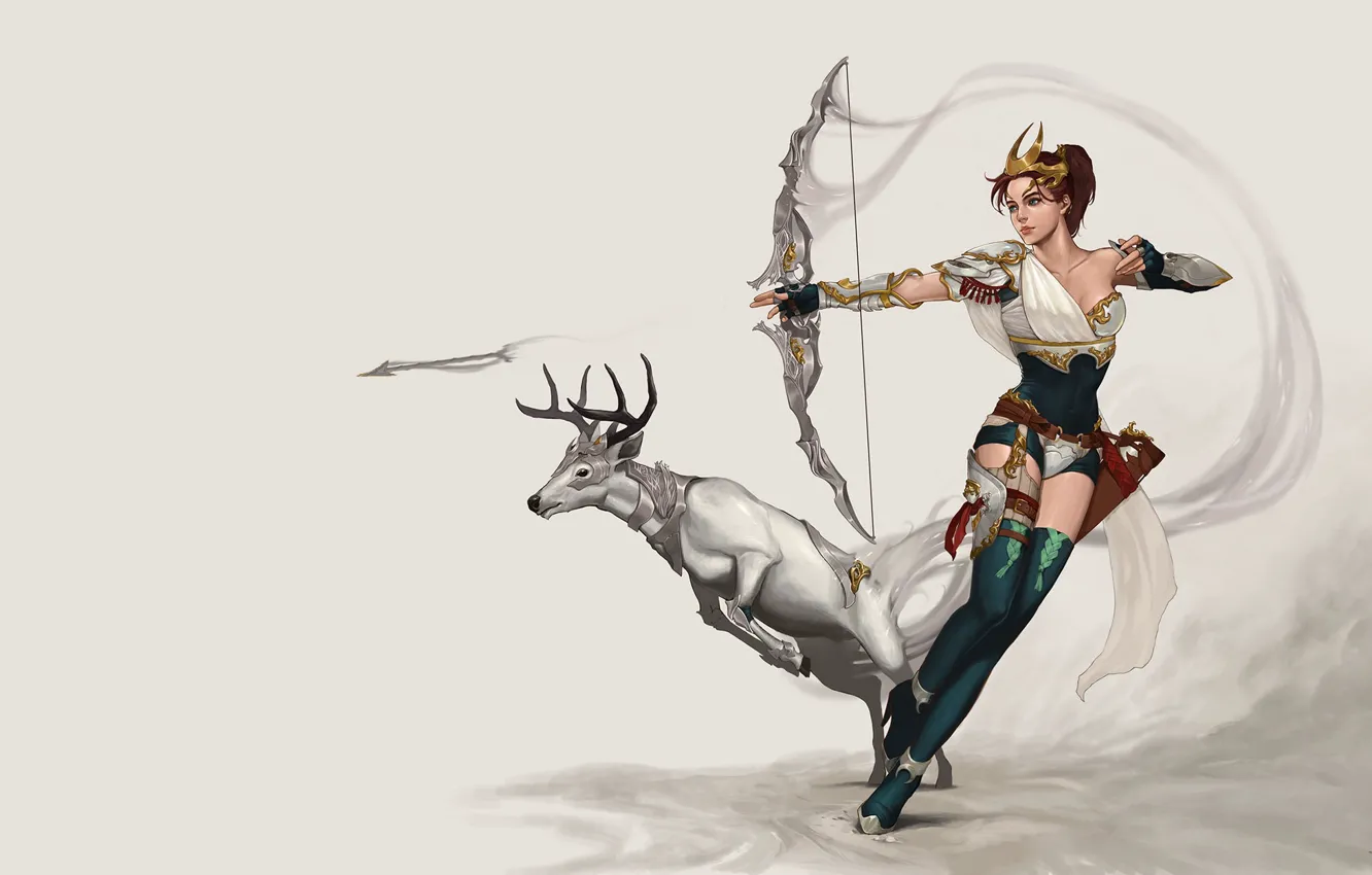 Photo wallpaper girl, the game, deer, Archer, art, hunting, hunter, character