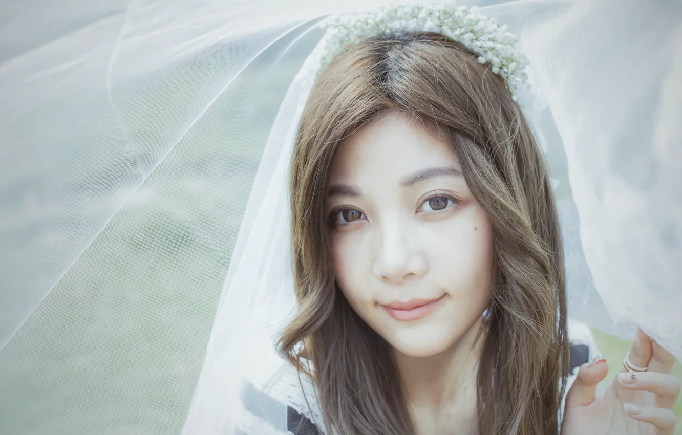 Photo wallpaper smile, portrait, Asian, veil
