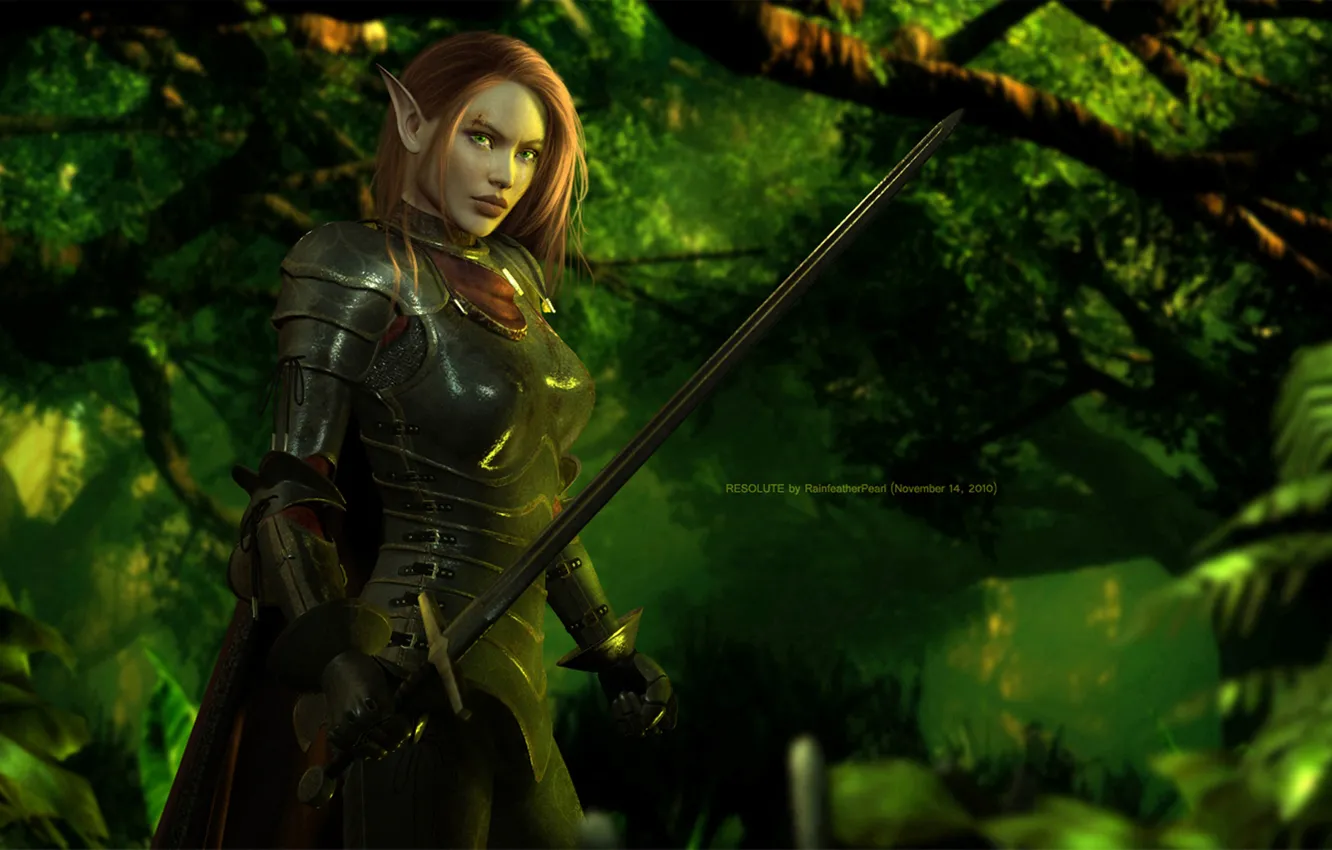 Photo wallpaper forest, armor, warrior, sword, elf